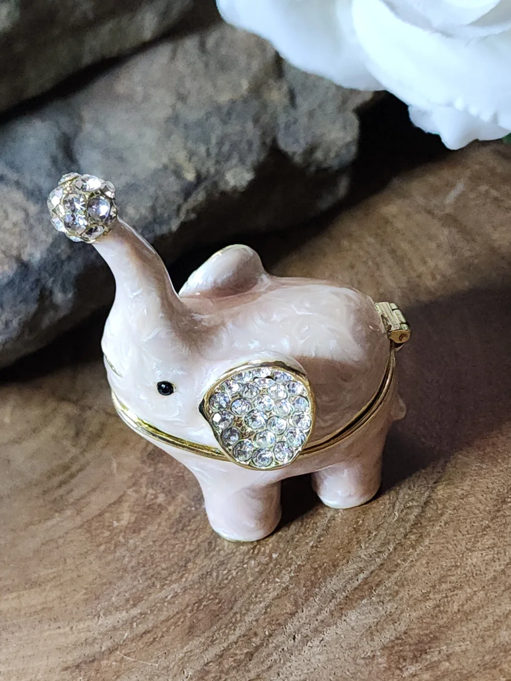 Adorable Baby Pink Elephant Enameled Jewelry Box Trinket Box